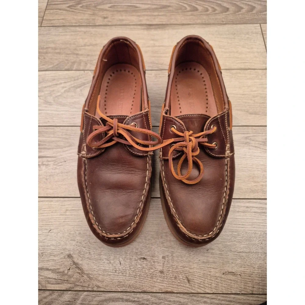 Allen Edmonds Force 10 Tan Brown Leather Boat Shoes Mens Casual Loafers Sz 9 D